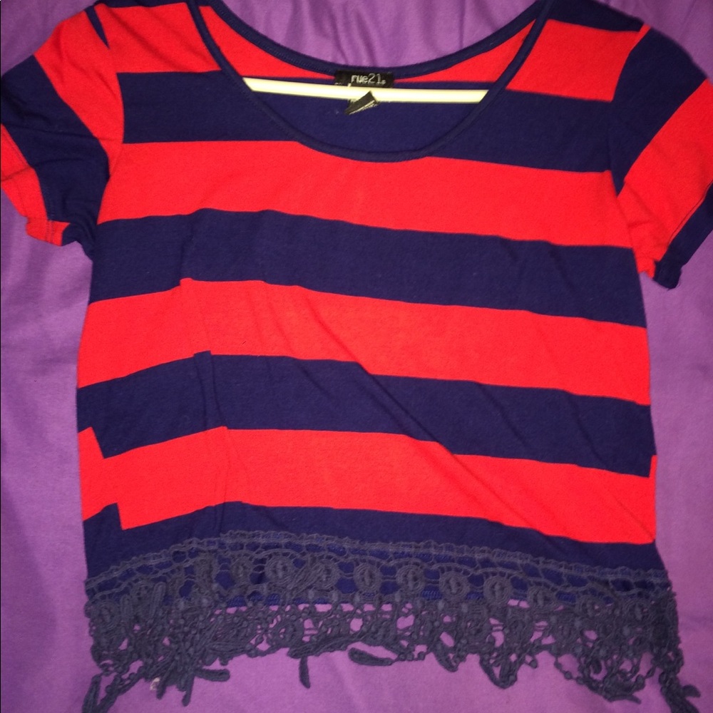 Red and navy striped crop top